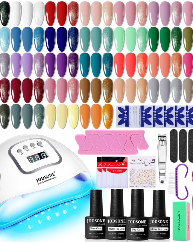 Gel Nail Polish Kit with U V Light 32 Colors Gel Polish Nail + 4 Functional Adhesive Bottles Kit Soak Off Manicure Tools Gifts for Women