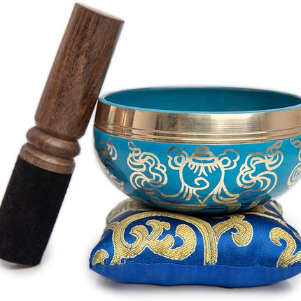 ibetan Singing Bowl Set Blue - Easy To Play for Beginners - Authentic Handcrafted Mindfulness Meditation