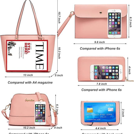 Soperwillton Handbag for Women Wallet Tote Bag Shoulder Bags Top Handle Satchel 5pcs Purse Set