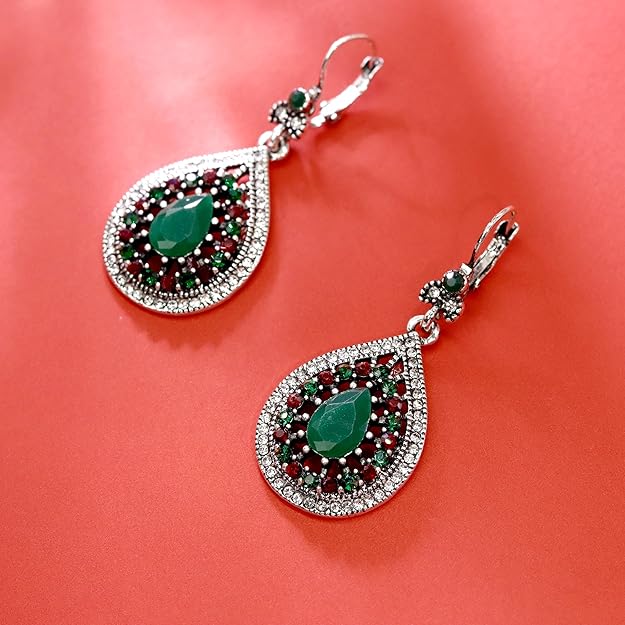 AILUOR Vintage Round Blue Sapphire Sunflowers Dangle Earrings, Women's Unique Retro Colorful Ethnic Bohemian Earrings Jewelry for Women