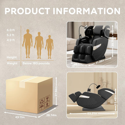 Massage Chair Full Body, Zero Gravity Massage Recliner Chair with Foot Shiatsu & Back Heating, 6 Fix Point Rollers, 5 Auto Modes, Airbags, Touch Screen, Deep Yoga Stretch for Home and Office