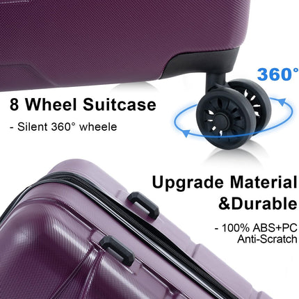 Merax Suitcase Hardshell Carry On Luggage Set for Women with TSA Lock, Deep Purple(Wavy Line), 20/24/28 Inch