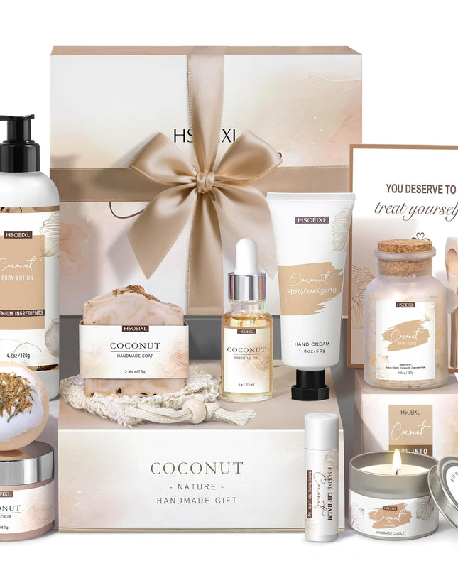 12 PCS Coconut Spa Gifts Set for Women Gift Basket for Women Spa Bath Gift