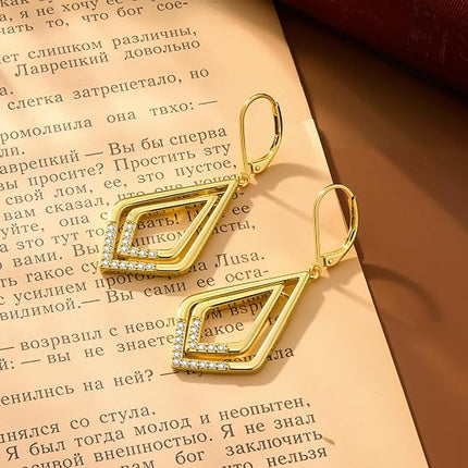 Dangle Earrings for Women Geometric Cubic Zirconia Drop Leverback Earrings