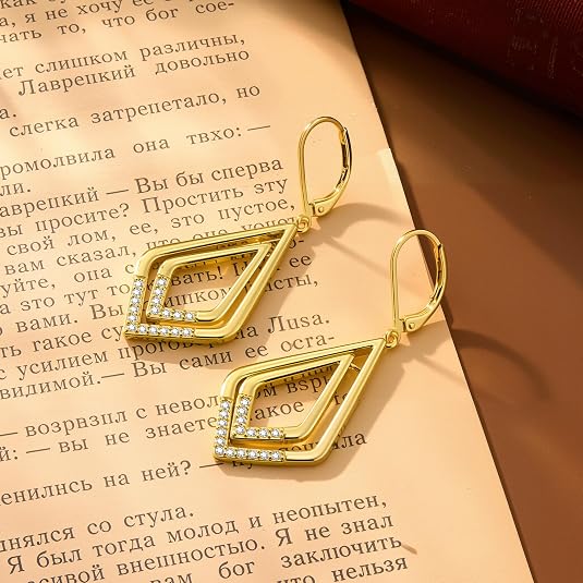 Dangle Earrings for Women Geometric Cubic Zirconia Drop Leverback Earrings