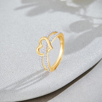 Infinity Heart Promise Ring Natural Diamond, Cubic Zirconia, Moissanite or Lab Grown Diamond Split Shank Engagement Ring for Women 10K Solid Gold Or 14K Gold Over Sterling Silver Jewelry Gift for Her