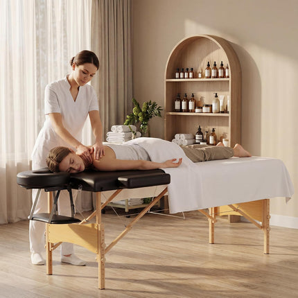 Massage Table Portable Wooden Lash Bed 2-Fold Tattoo Bed, Black