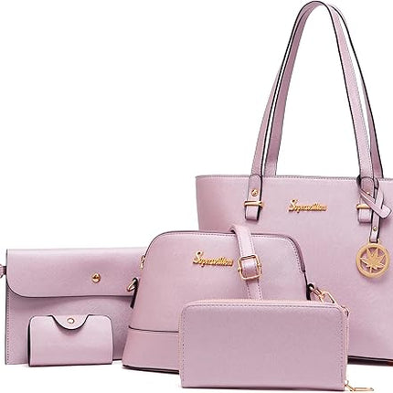 Soperwillton Handbag for Women Wallet Tote Bag Shoulder Bags Top Handle Satchel 5pcs Purse Set