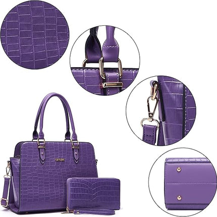 Qiyuer Satchel Purses For Women Top Handle Bag Purse And Wallet Set Work Tote Bags 2pcs