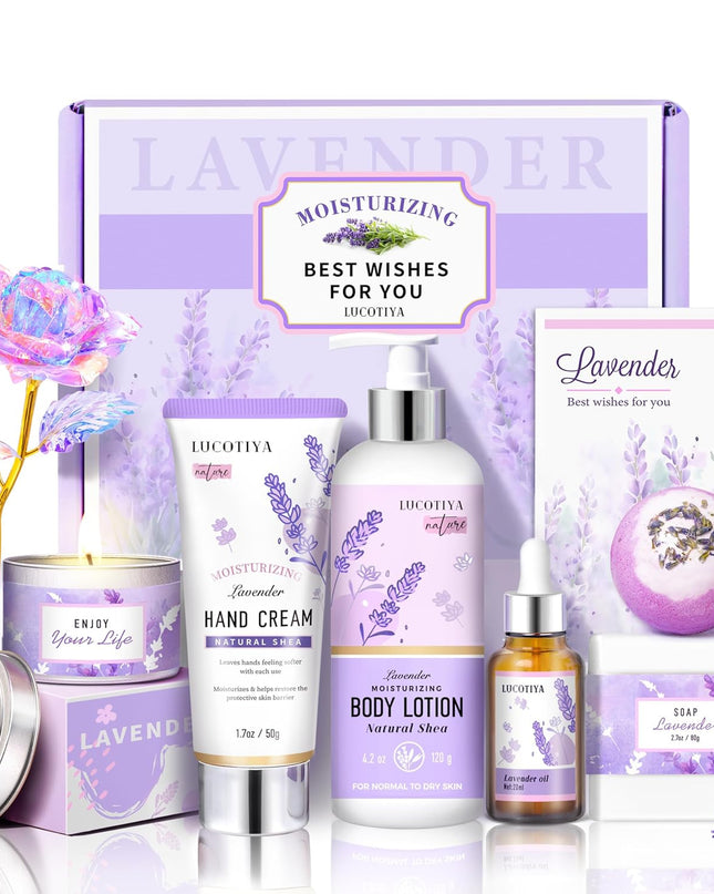 Lavender Spa Bath and Body Gift Set - Relaxing Self Care Baskets for Women - Birthday Gifts for Her, Sister, Mom, Wife