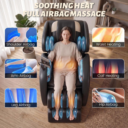 Massage Chair Full Body, Zero Gravity Massage Recliner Chair with Foot Shiatsu & Back Heating, 6 Fix Point Rollers, 5 Auto Modes, Airbags, Touch Screen, Deep Yoga Stretch for Home and Office