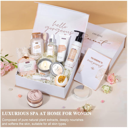 12 PCS Coconut Spa Gifts Set for Women Gift Basket for Women Spa Bath Gift