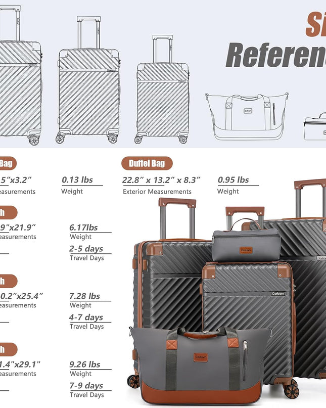 Cosbarn Luggage Sets 5 Pcs Suitcases with Wheels, 20"/24"/28",Gray