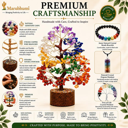 Chakra Healing Crystal Tree Kit with 7 Chakra Bracelet and 2 Pendant Necklace Handmade Bonsai Gemstones Trees for Home Decor, Positive Energy, Money, Good Luck Birthday Gifts for Women, Mom