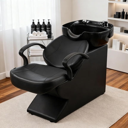 Seogwisam Shampoo Bowl and Chair Set for Salon | PU Leather | ABS Bowl Sink Basin | Built-in Storage Box | High-Density Sponge | Ergonomic Design | Soft...