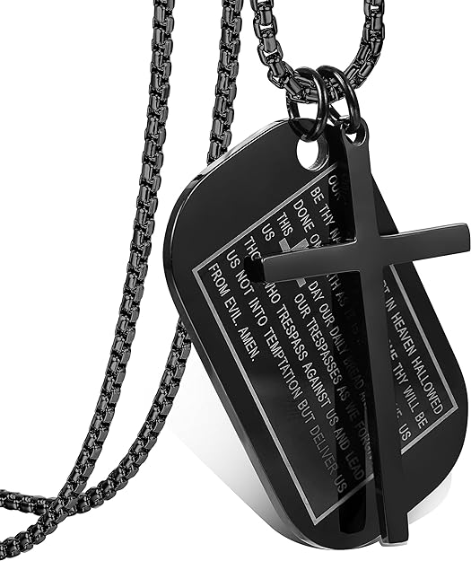 Jstyle Stainless Steel Dog Tags Cross Necklaces for Men Prayer Cross Necklace Military Rolo Chain 3mm 24 Inch