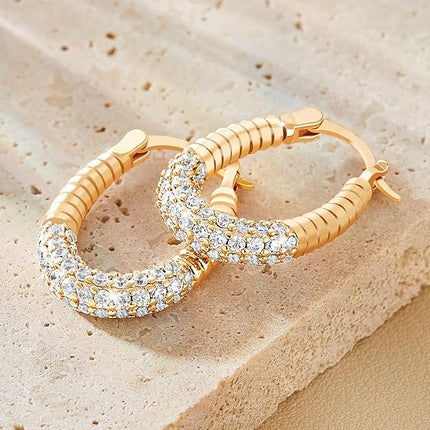 Richapex 18K Gold Plated Dangle Earrings for Women, Teardrop Earrings for Women, Dainty Cubic Zirconia Hoop Earrings, Hypoallergenic, Anniversary Birthday Gifts for Women