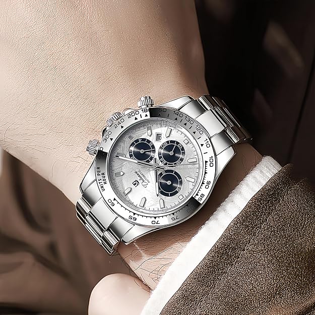 MASTOP Pagani Design Automatic Mechanical Watch for Men, Stainless Steel Wristwatch with Calendar&24H&Week&Mouth, Mineral Glass, Waterproof Business Dress Watch