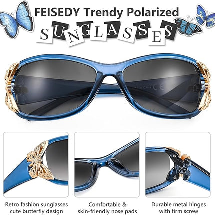 FEISEDY Trendy Polarized Y2K Sunglasses Wrap Around Butterfly Design Fashion Sunnies UV400 Protection B0078