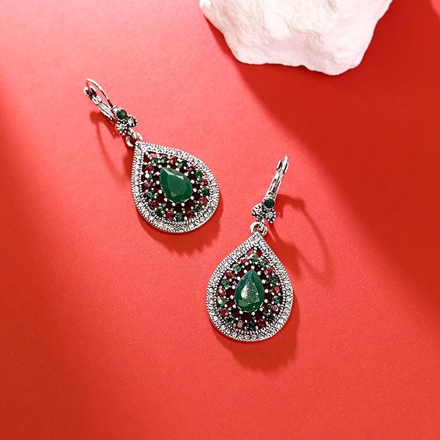 AILUOR Vintage Round Blue Sapphire Sunflowers Dangle Earrings, Women's Unique Retro Colorful Ethnic Bohemian Earrings Jewelry for Women