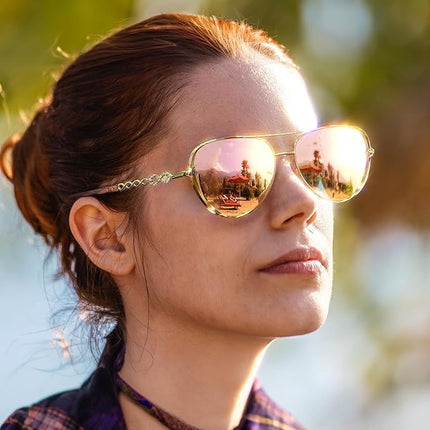FEISEDY Retro Polarized Pilot Sunglasses for Women 70s Vintage Trendy Shades B4147