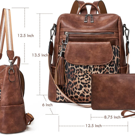 OPAGE Leather Backpack Purse for Women Fashion Designer Ladies Shoulder Bags Travel Backpack With Wristlet