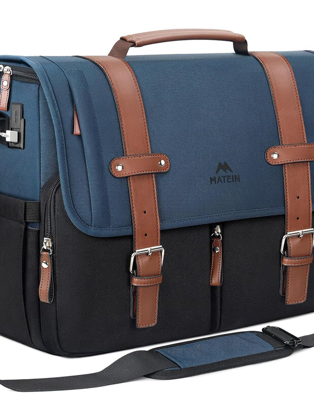 MATEIN Messenger Bag for School with USB Charging Port, Large Crossbody Satchel 15.6 inch Student College Laptop Bags with Shoulder Strap, Water Resistant Work Computer Briefcase for Office Commuting