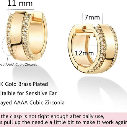 VACRONA Cubic Zirconia Huggie Earrings 14k Gold Plated Tiny Earrings Small Huggie Hoop Earrings Simple Lightweight Hoops Gift for Women