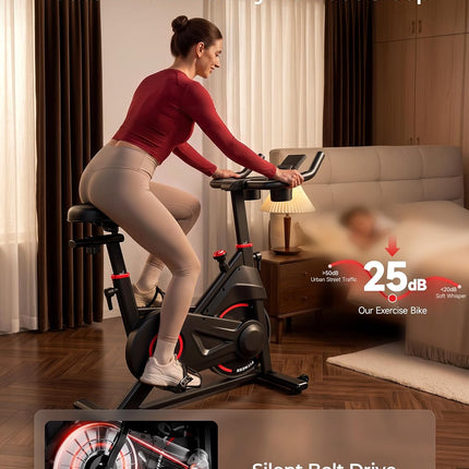 Exercise Bike, 80% Pre-assembled Stationary Bikes for Home with App, Infinite Resistance 6-Way Adjustment 330LBS Capacity, Low Noise Indoor Cycling Bike Workout Bike with Fitness Courses