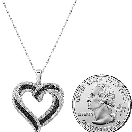 Sterling Silver 1/4cttw Natural Round-Cut Black Diamond Heart Pendant-Necklace with an 18 Inch Chain