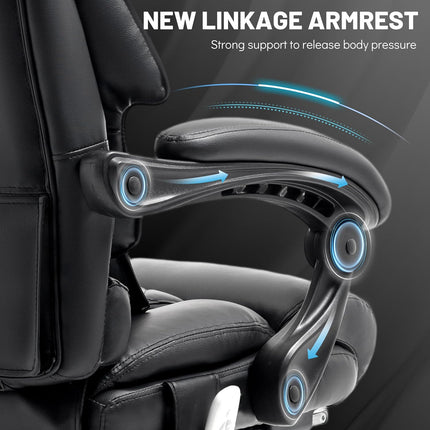 Massage Office Chair with Foot Rest,6 Points Vibration & Heat Executive Office Chairs,500LBS Big and Tall Office Chair for Heavy People,Ergonomic Reclining Desk Chair,Dual-Use Pillow,Home Office,Black