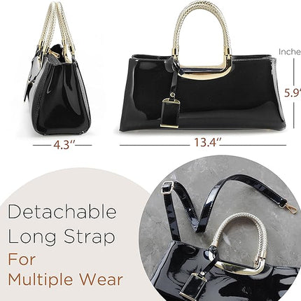 HOXIS Glossy Faux Patent Leather Structured Shoulder Handbag Women Evening Party Satchel
