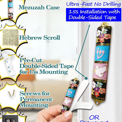 Exquisite Enamel Design Mezuzah with Scroll, Easy Install Use Double-Sided Tape, Dove with an Olive Branch Theme Mezuzah for Door with Crystal Diamond Accent for Any Jewish Occasions, 3.8”