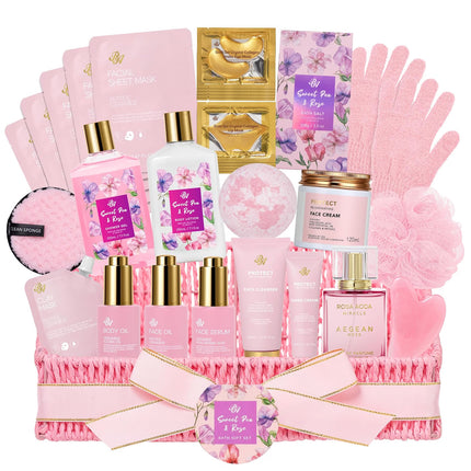 Gifts for Women, 32 Pcs Rose Spa Gifts Basket, Hydrating Face Skin Care Set