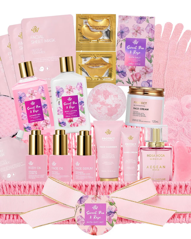 Gifts for Women, 32 Pcs Rose Spa Gifts Basket, Hydrating Face Skin Care Set