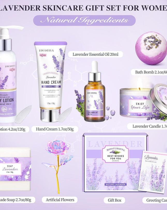 Lavender Spa Bath and Body Gift Set - Relaxing Self Care Baskets for Women - Birthday Gifts for Her, Sister, Mom, Wife