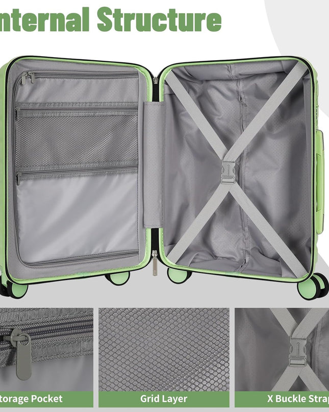Lightweight Luggage with Spinner Wheels & YKK Zipper, 3-Piece Suitcase ABS+PC Hardside Luggage Set with TSA Lock, Light Avocado Green (20+24+28 inch)