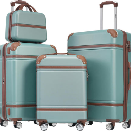 Merax Luggage Set, 3 Piece Luggage with Cosmetic Case, Vintage Hardcase Suitcase with Wheels, Expandable Luggage Airline Approved(Blue Green,20"+24"+28")