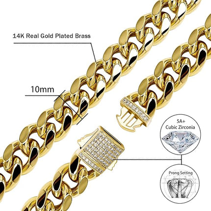 TOPGRILLZ Gold Bracelet Cuban Link Iced out 14K Gold Plated Hip Hop Miami Solid Cuban Link Bracelet for Men