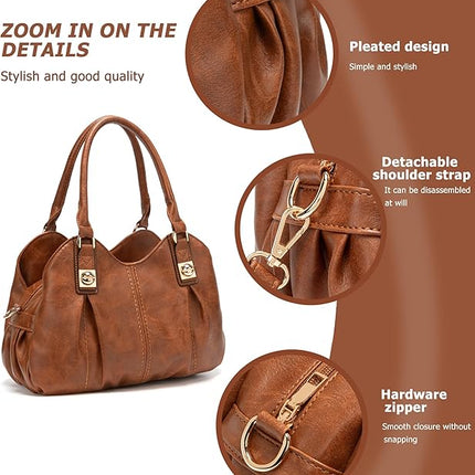 KingTo 4pcs Purses Retro Tote Handbags for Women Stylish Shoulder Bags Soft Top Handle Satchel Set