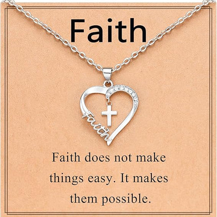 PINKDODO Heart Cross Necklace for Women Baptism Confirmation Easter Gifts