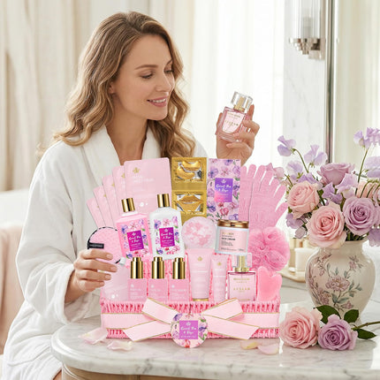 Gifts for Women, 32 Pcs Rose Spa Gifts Basket, Hydrating Face Skin Care Set
