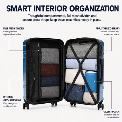 Rosamo 5 Piece Hardshell Suitcase Set, 20/24/28" Expandable Luggage Set with Matching Travel Bags, 22x14x9 Airline Approved Carry On, TSA Lock, Spinner Wheels, ABS+PC (Blue)