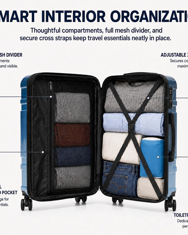 Rosamo 5 Piece Hardshell Suitcase Set, 20/24/28" Expandable Luggage Set with Matching Travel Bags, 22x14x9 Airline Approved Carry On, TSA Lock, Spinner Wheels, ABS+PC (Blue)