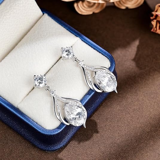 Silver Dangle Drop Earrings for Women, Cubic Zirconia Teardrop Earrings, Diamond Drop Earrings Bridal Wedding Earrings Jewelry Gift