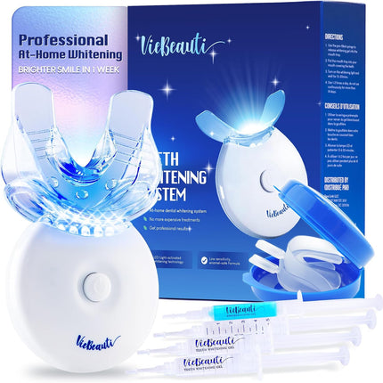 VieBeauti Teeth Whitening Kit with LED Light for Sensitive Teeth, 35% Carbamide Peroxide, Remineralizing Gel for Fast Results Cool Mint