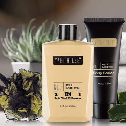 Mens Bath and Body Gift Set - Musk and Blonde Woods - Luxury Christmas, Birthday, Fathers Day Gifts From Daughter, Wife, Son For Dad, Husband - Relaxing Spa Kit for Him in Toiletry Bag