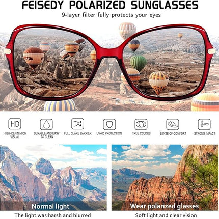 FEISEDY Womens Polarized Sunglasses, Trendy Elegant Colored Frame for Ladies, UV400 Protection B2760