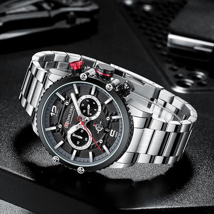 Mens Watches Luxury Silver Stainless Steel Chronograph Watch Fashion Business Big Face Waterproof Luminous Calendar Analog Quartz Wristwatch