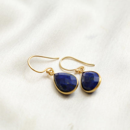Gempires Handmade Teardrop Dangle Earrings Blue Lapis Lazuli Crystal Jewelry Hypoallergenic Gold Plated September Birthstone Earrings For Women